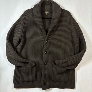 J. Crew Men's 100% Lambswool Black Shawl Collar Cardigan